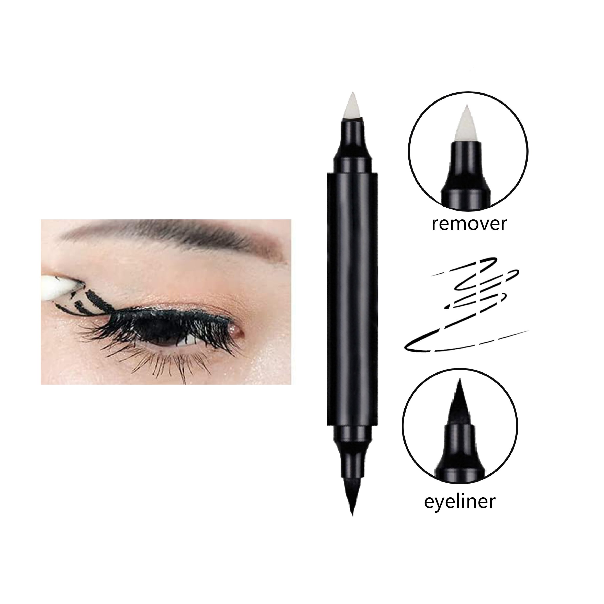 Custom logo vegan seal liquid eyeliner waterproof double head eye liner liquid eraser eyeliner makeup remover pen