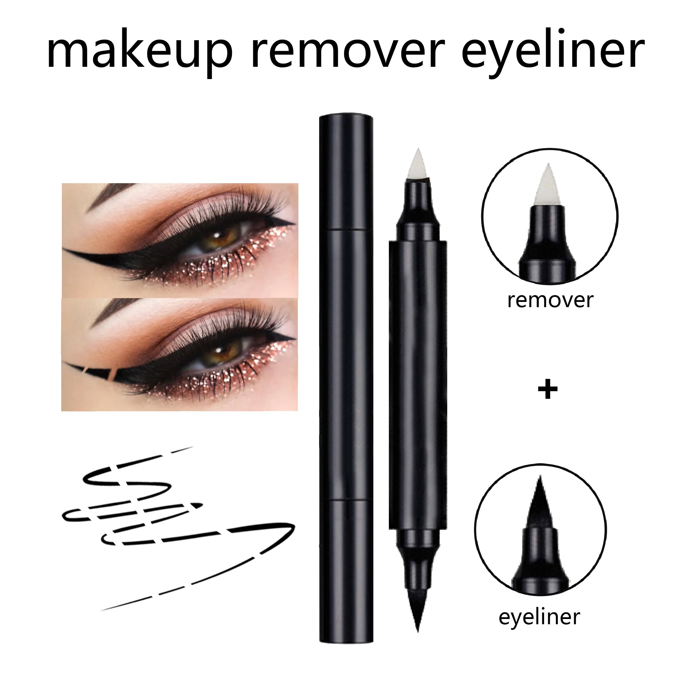 Custom logo vegan seal liquid eyeliner waterproof double head eye liner liquid eraser eyeliner makeup remover pen
