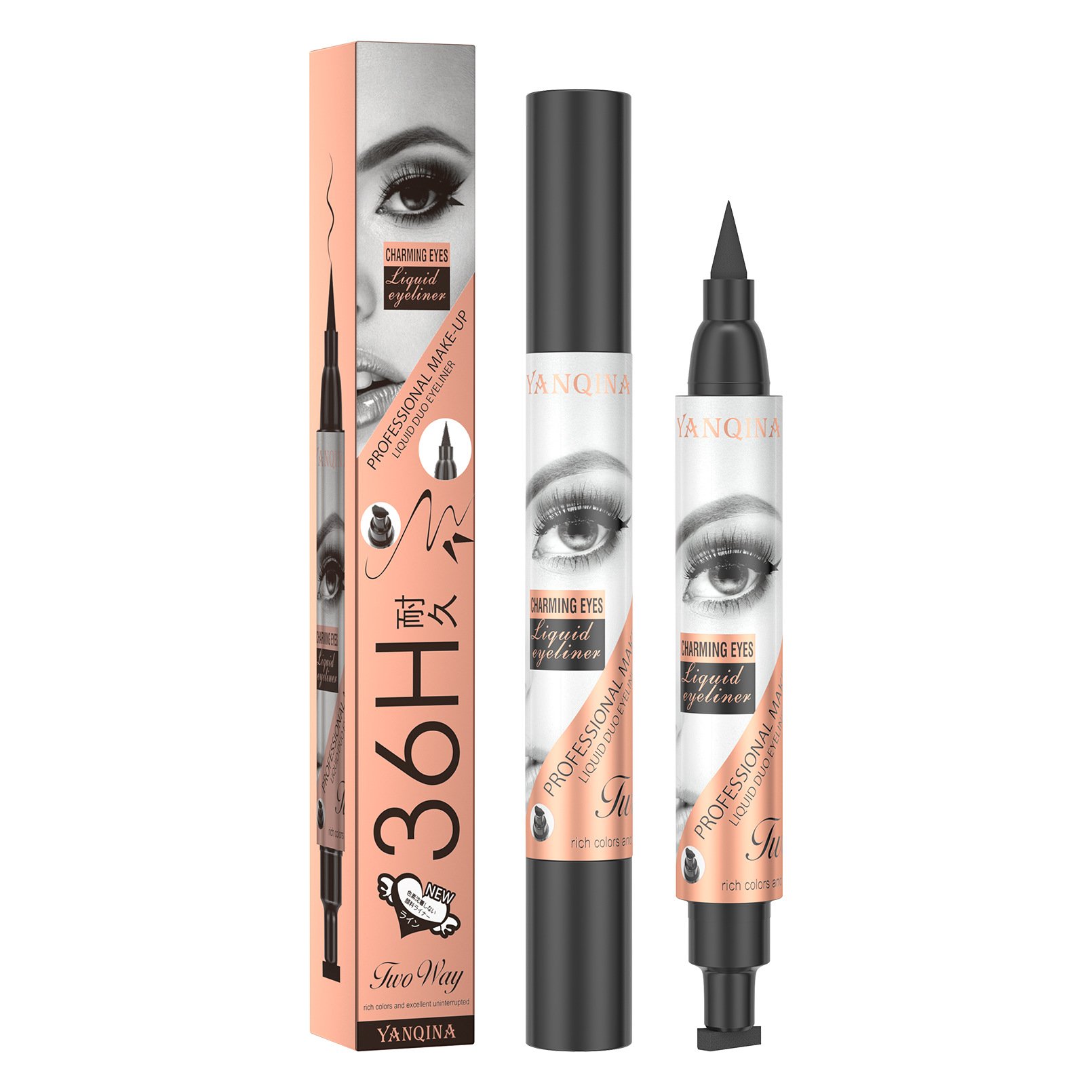 Waterproof Double Head Pigmented Eyeliner Wing Stamp Pen 2 In 1 Black Private Label 36h Makeup Liquid Eyeliner For Eye