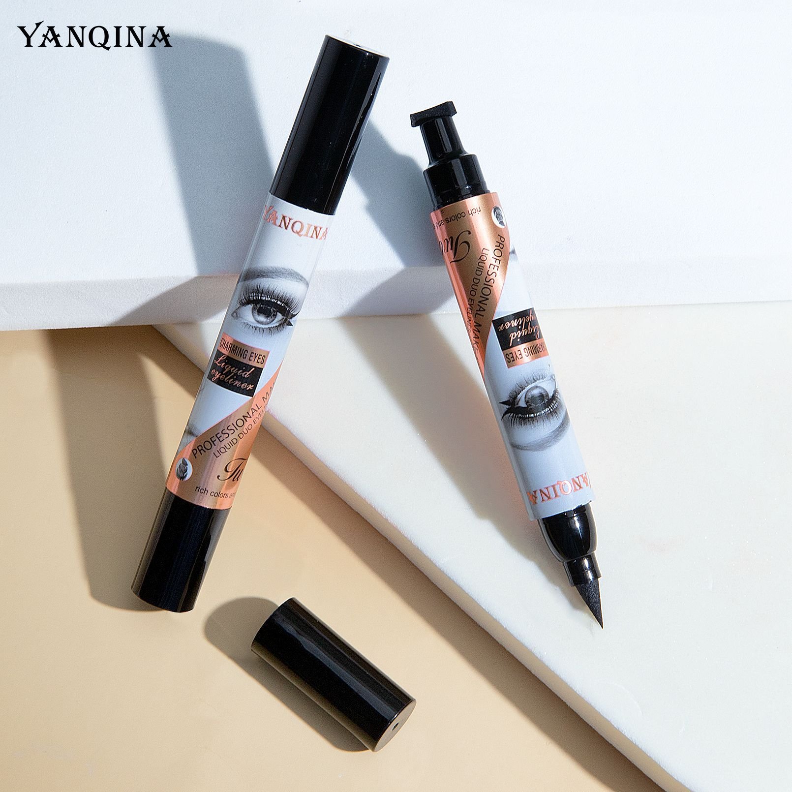 Waterproof Double Head Pigmented Eyeliner Wing Stamp Pen 2 In 1 Black Private Label 36h Makeup Liquid Eyeliner For Eye