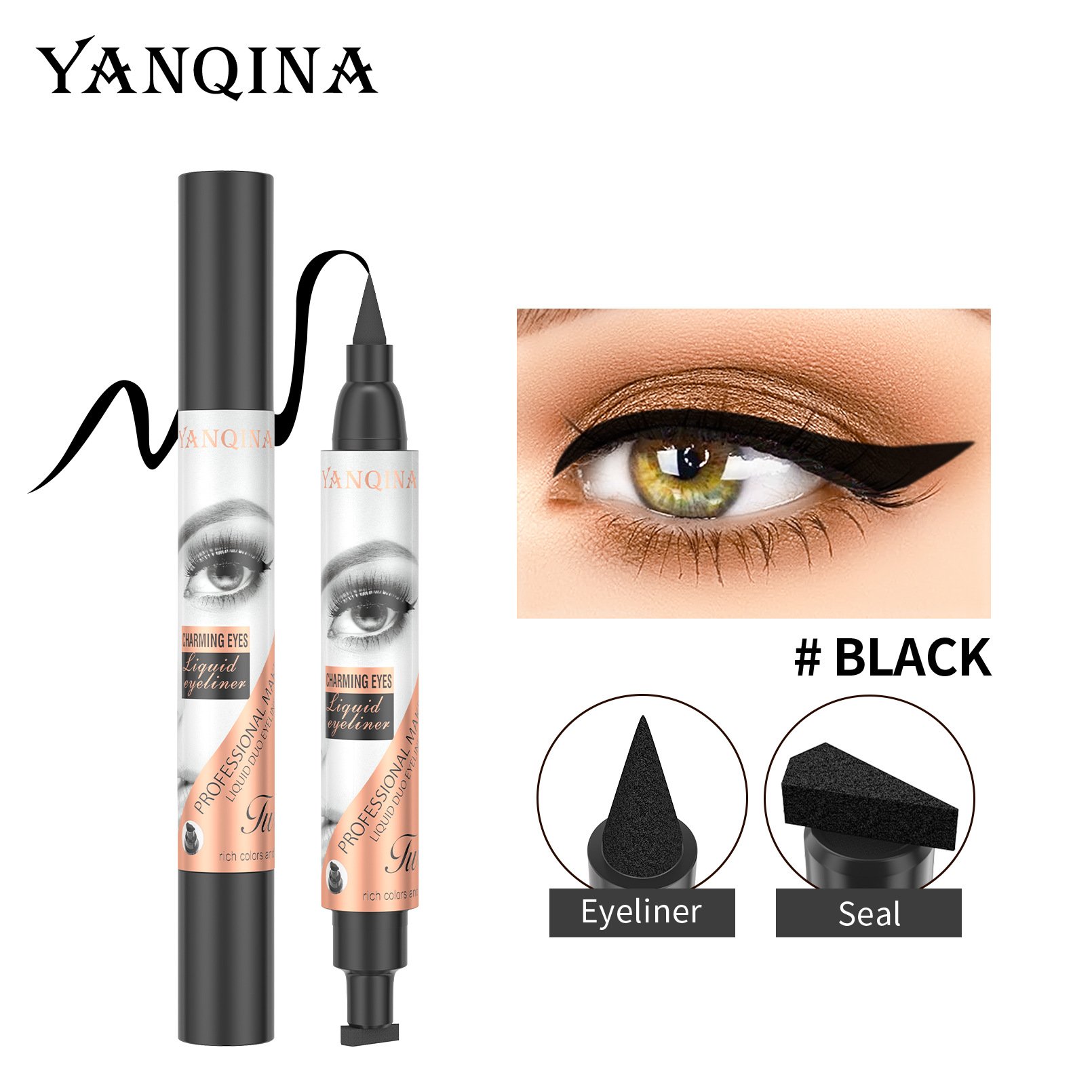 Waterproof Double Head Pigmented Eyeliner Wing Stamp Pen 2 In 1 Black Private Label 36h Makeup Liquid Eyeliner For Eye