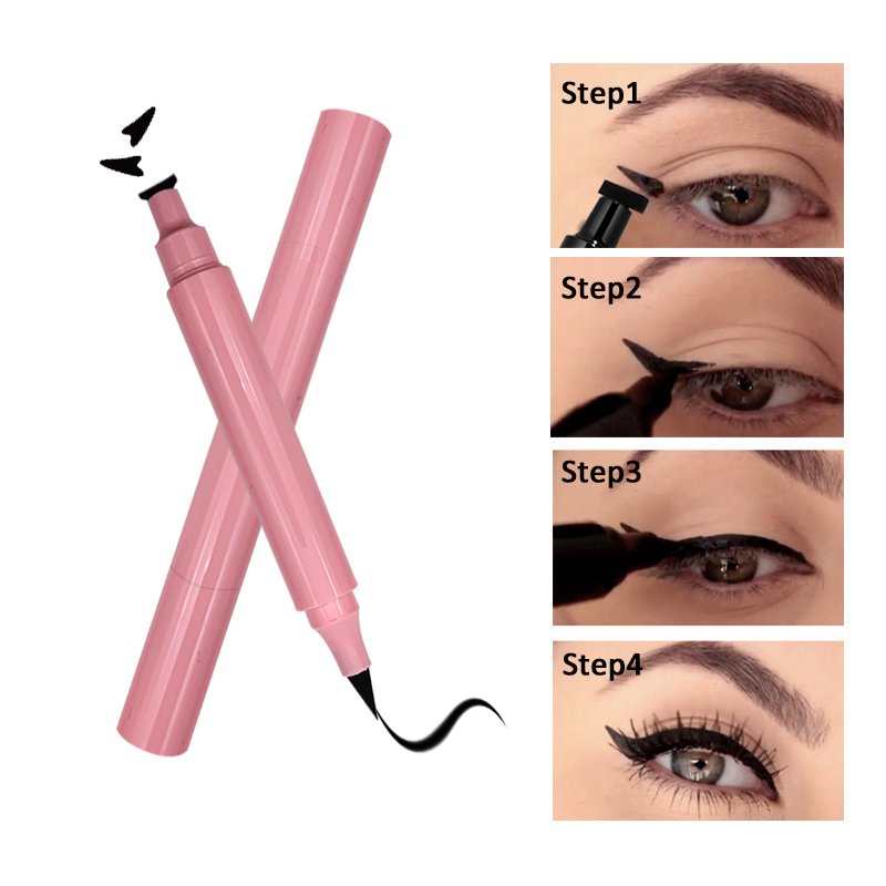 Wholesale custom private label no logo factory pink color liquid eyeliner pen stamp 2 in 1 eyeliner stamp eraser pencil
