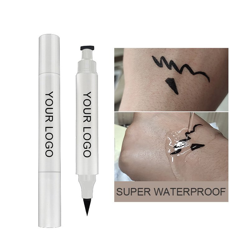 Wholesale custom private label no logo factory pink color liquid eyeliner pen stamp 2 in 1 eyeliner stamp eraser pencil