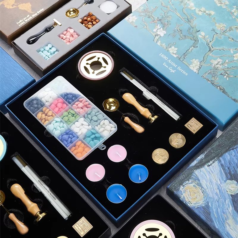 Wax Set: Brown spoon, white wax, alloy copper seal, wax seal tools and materials, perfect wedding invitations and DIY crafts