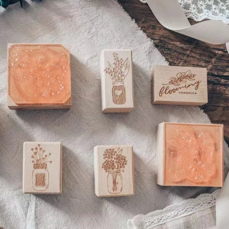 Wholesale Rectangular DIY Crafts Scrapbooking Office Wooden Custom Embossing Logo Wood Stamp