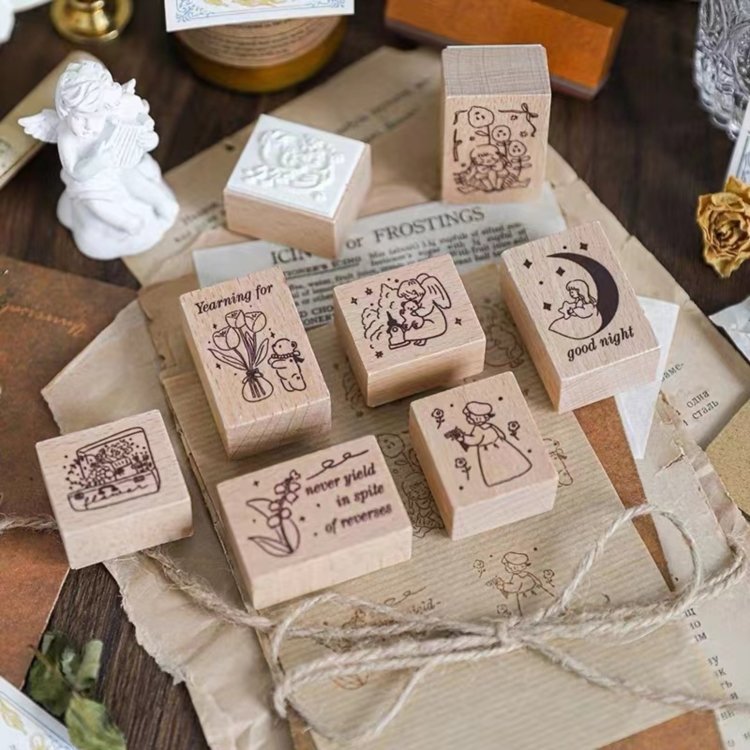 Wholesale Rectangular DIY Crafts Scrapbooking Office Wooden Custom Embossing Logo Wood Stamp