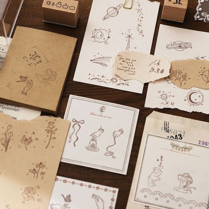 Custom retro wooden hundred things collection seal set girl text time week handbook decoration material seal set