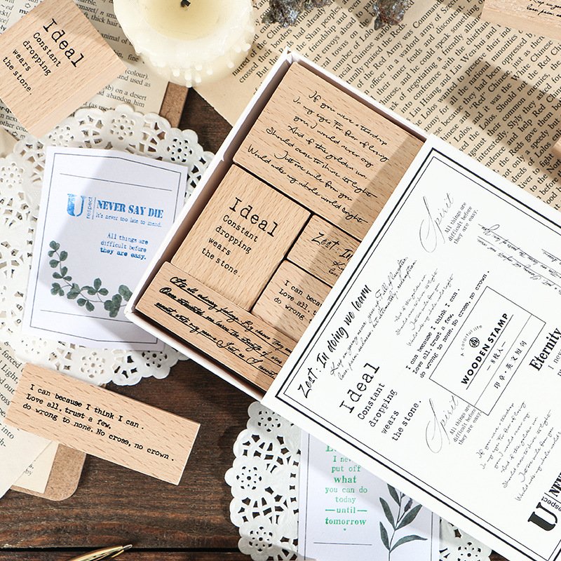 Custom retro wooden hundred things collection seal set girl text time week handbook decoration material seal set