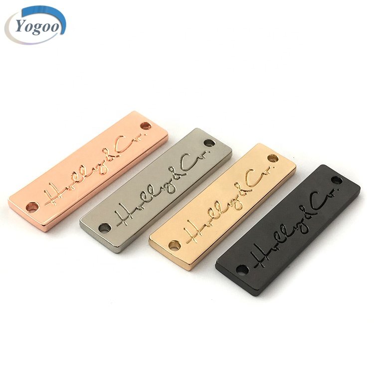Cheap Rectangle Metal Logo Stamp Silver Engraved Custom Metal Clothing Labels
