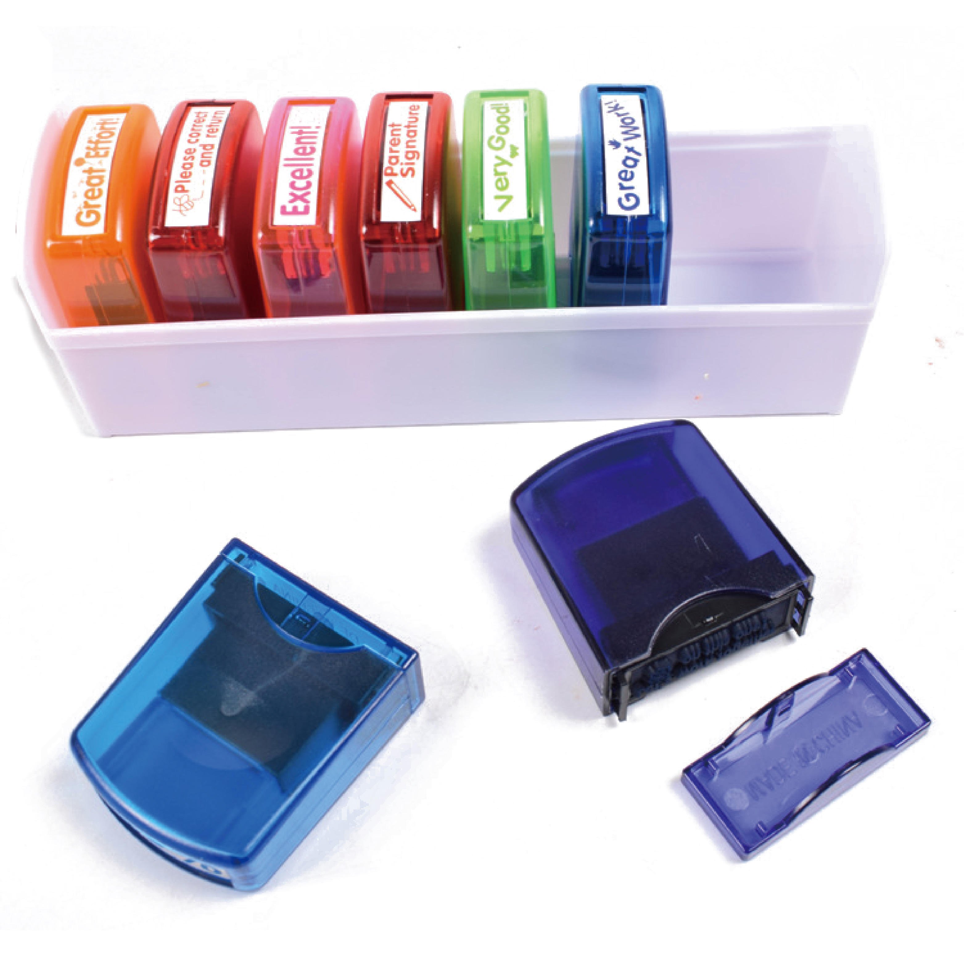 Rectangular Teacher Stamps for Grading Classroom Parent Signature Self-Inking Set Stamp for Homework Teacher Supplie with 8 pcs