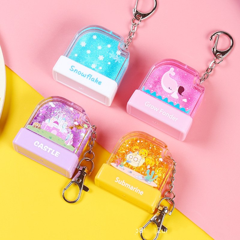 Kids Tamps Cartoon Cute Water Floating Toy Stamps With Key Chain Name Clothes Signature Toy Name Stamp