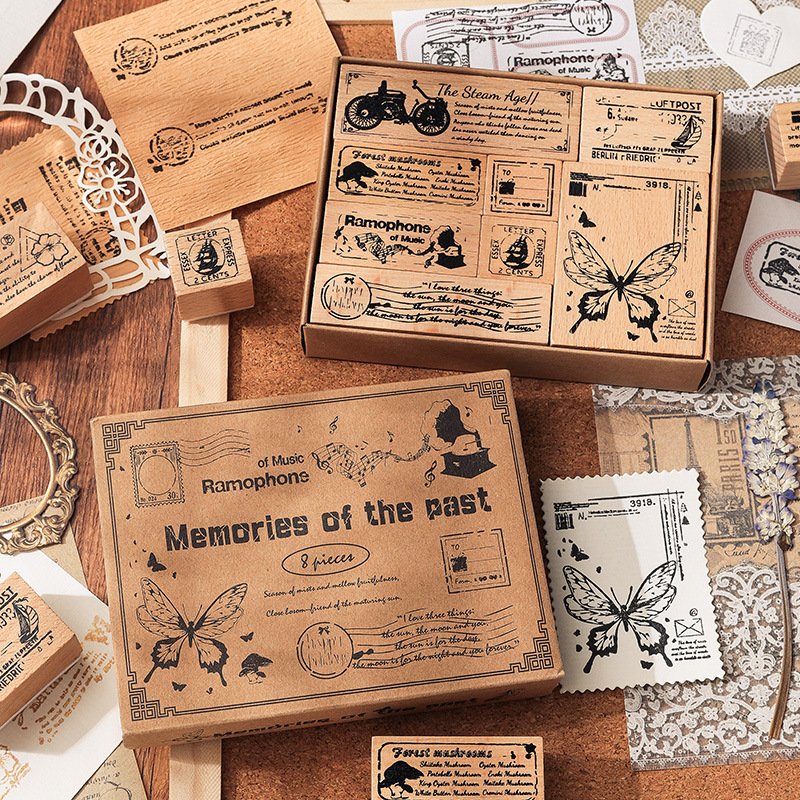 Wholesale creative retro cute Butterfly Vintage English rubber diary DIY decorative wooden stamp seal set
