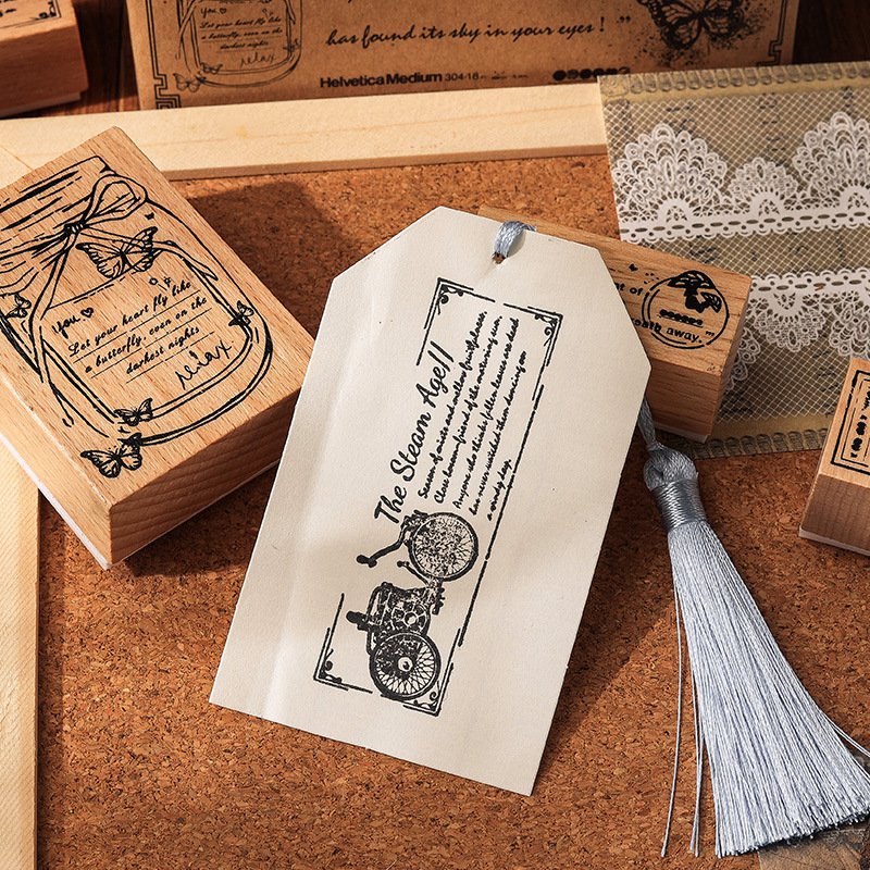 Wholesale creative retro cute Butterfly Vintage English rubber diary DIY decorative wooden stamp seal set