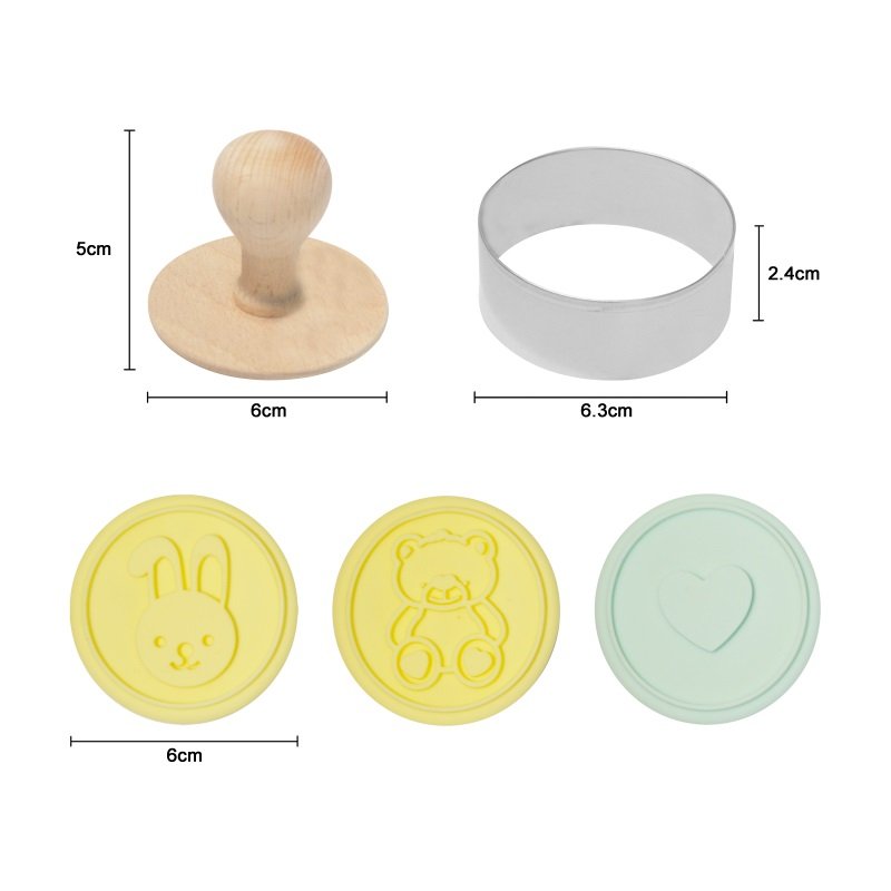 Cake Biscuit Cookies Mold Silicon Press Embossing Fondant Cookie Cutter Stamp With Wooden Handle