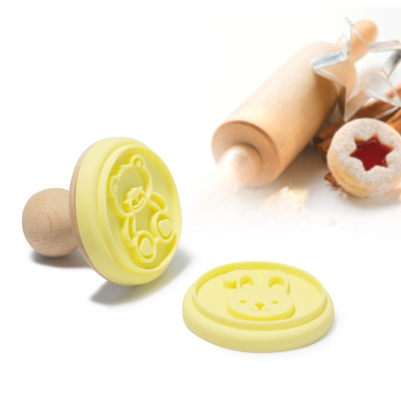 Cake Biscuit Cookies Mold Silicon Press Embossing Fondant Cookie Cutter Stamp With Wooden Handle