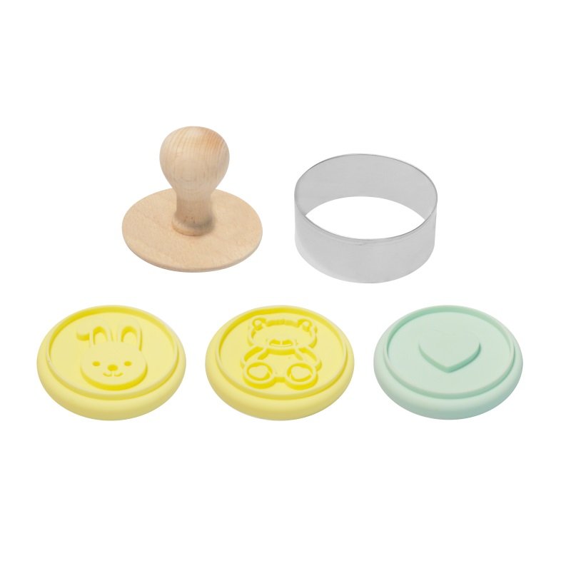 Cake Biscuit Cookies Mold Silicon Press Embossing Fondant Cookie Cutter Stamp With Wooden Handle
