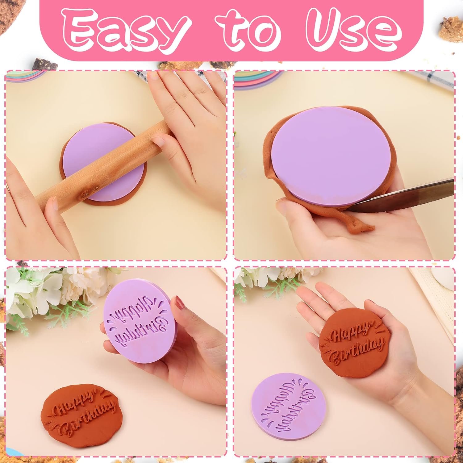 Baking Cookies,Decorating Cake/Sugar Paste/Cupcake Happy Birthday Fondant Embosser 3D Design Cookie Stamp