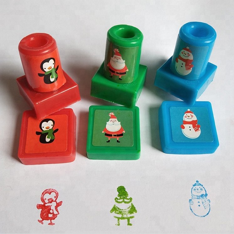 Christmas square kids rubber toy stamper Custom self inking stamps