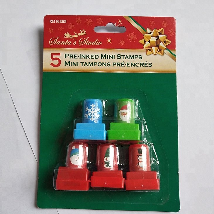 Christmas square kids rubber toy stamper Custom self inking stamps