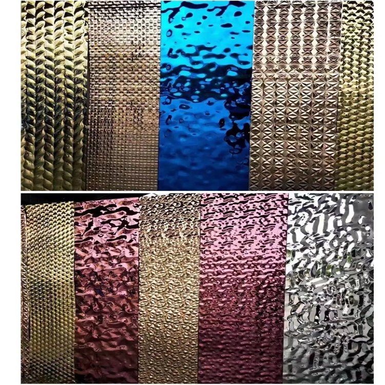 Golden 4 ft x 8 ft (1.2m x 2.4m) aisi 304 price color stainless steel wall panels water ripple hammered sheet plate