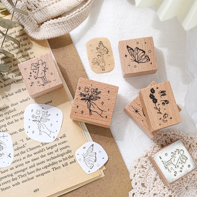 Supplier kids playdough design burn custom rubber henna wooden stamps set