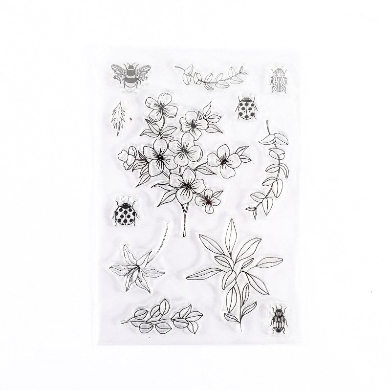 Transparent Stamp Retro Silicone Hand Account DIY Decorative Material Set English Digital Plant Postmark Stamp