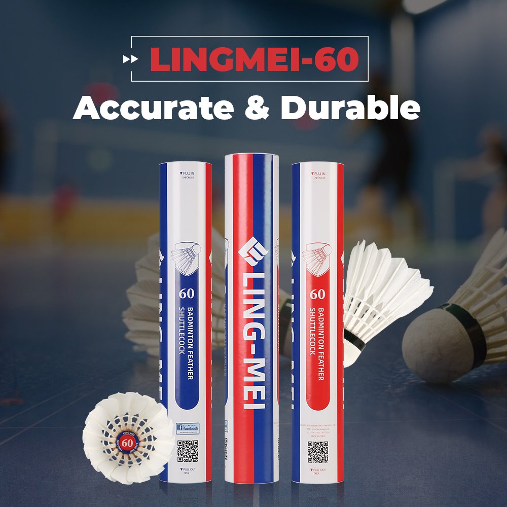 Top Quality Durable Goose Feather LINGMEI-60 Class A Goose Feather Training Indoor Outdoor 12 Pieces With Packaging Box