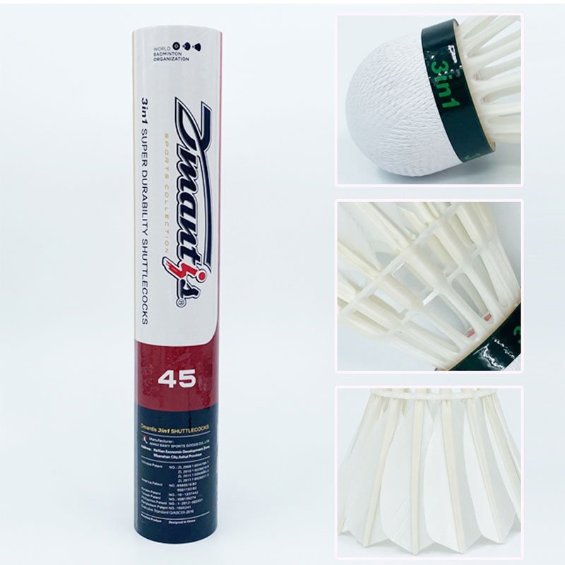 Dmantis Best-Selling 3in1 D45 Badminton Shuttlecock Durable Top Grade Natural White Goose Feather Ball