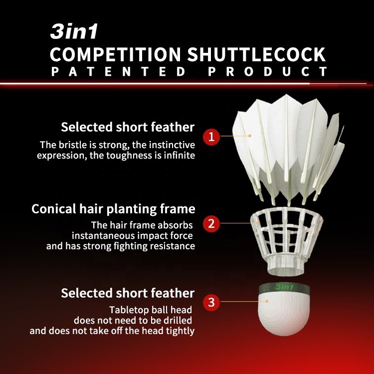 Hybrid 3 in 1 Good Goose Feather Badminton Shuttlecock Pack of 12 Stable and Sturdy High Speed Badminton Shuttles