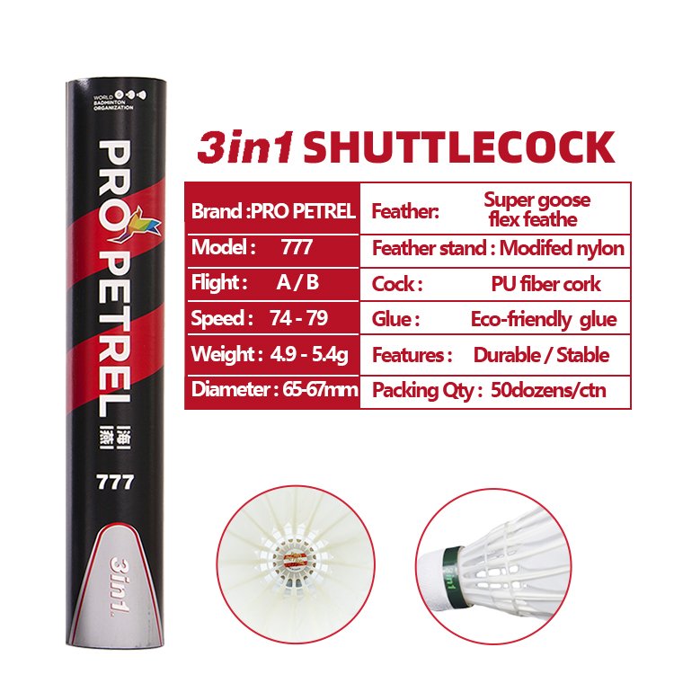 OEM ODM Support 3 in 1 Patent Design Hybrid Feather Badminton Ball Goose Feather Shuttlecocks