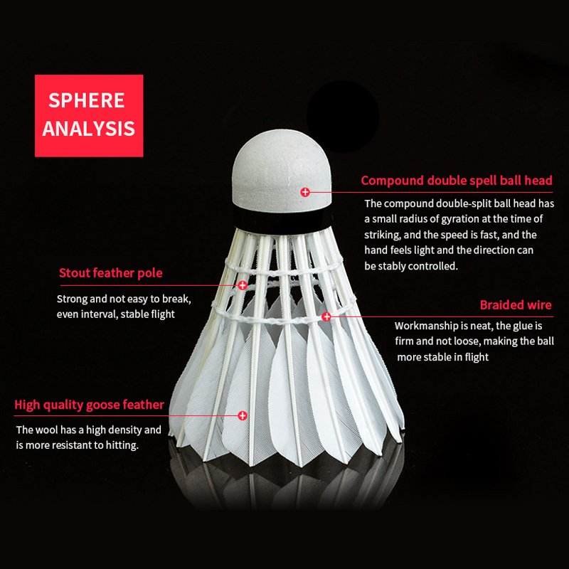 Factory Supply High Quality Goose Curving Feather Badminton Shuttle Shuttlecock