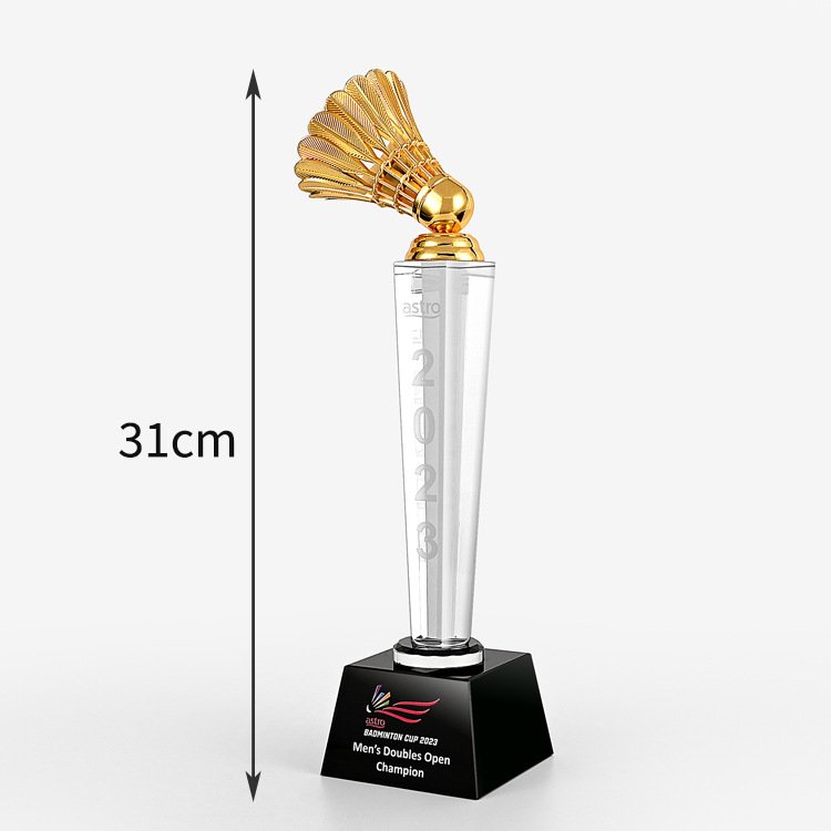 Custom K9 Glass Crystal 3D Shuttlecock trophy Awards personalized free engraved Badminton Trophy For school Sports Competition