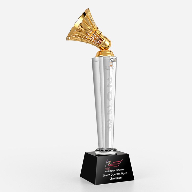 Custom K9 Glass Crystal 3D Shuttlecock trophy Awards personalized free engraved Badminton Trophy For school Sports Competition