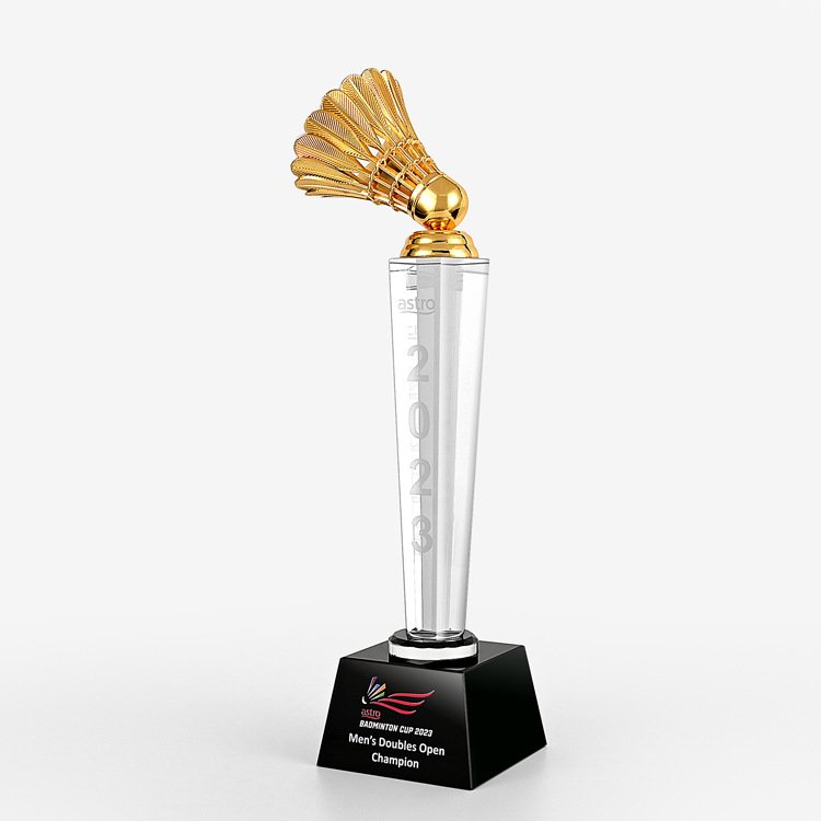 Custom K9 Glass Crystal 3D Shuttlecock trophy Awards personalized free engraved Badminton Trophy For school Sports Competition