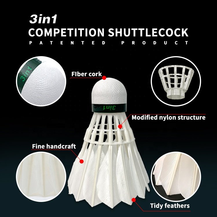 High Durable and Stable 3in1 Badminton Shuttlecock Goose Feather Class 1 Best Seller Dmantis D45 For Training