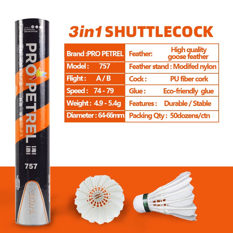 Factory Supply Super Durable Pro Petrel 757 Shuttlecock Badminton Natural Goose Feather Badminton Shuttlecock For Training
