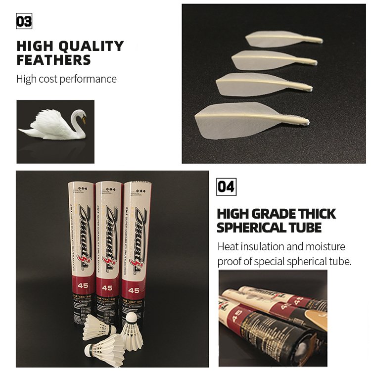Hybrid Goose Feather Badminton Shuttlecocks Pack of 12, Stable and Sturdy High Speed Badminton Shuttles bulu angsa shuttlecock