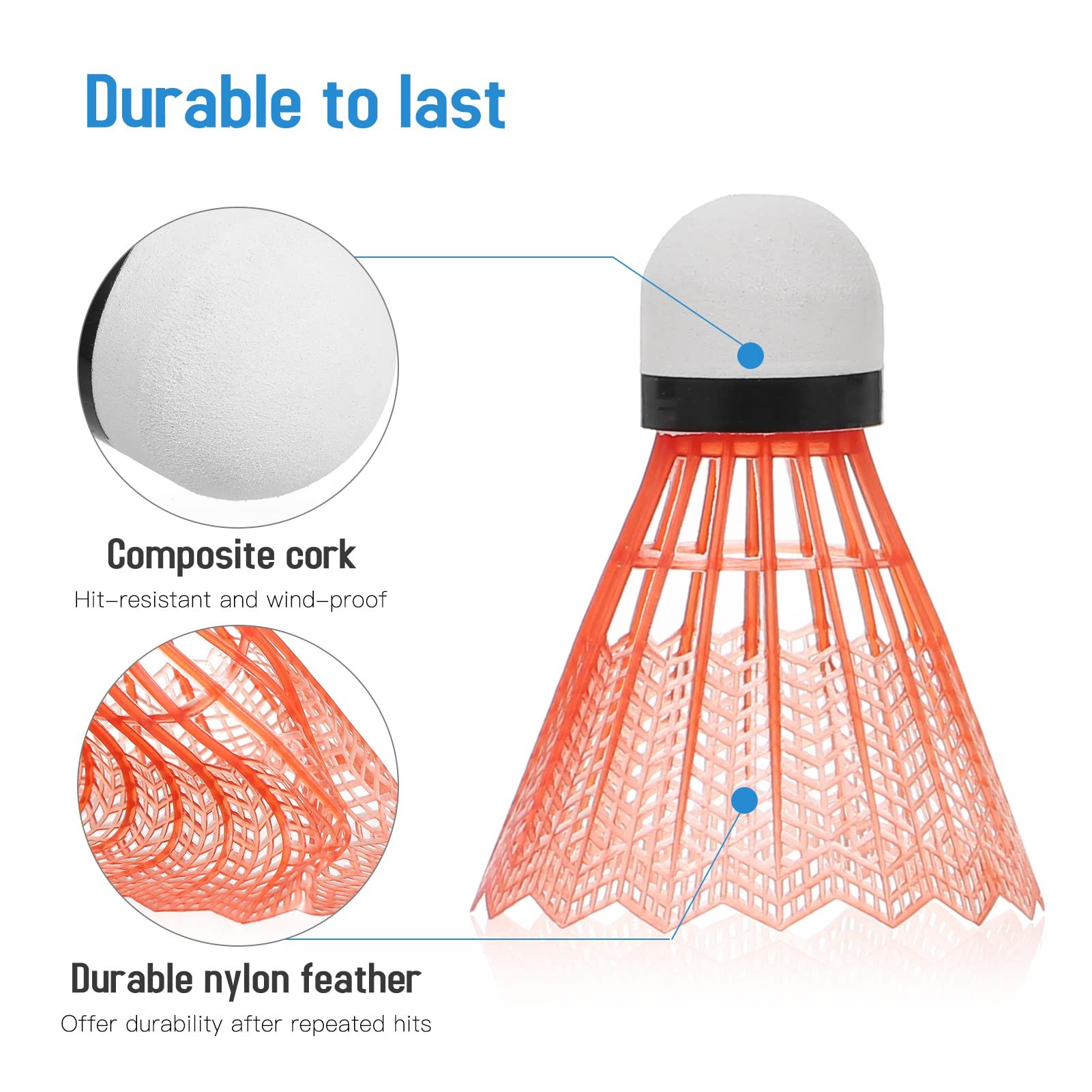 High Quality Durable Cheap Badminton Fiber Cork Nylon Shuttlecock Model 212