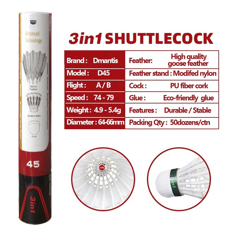 3in1 most durable and stable top grade badminton shuttlecock goose feather shuttlecock