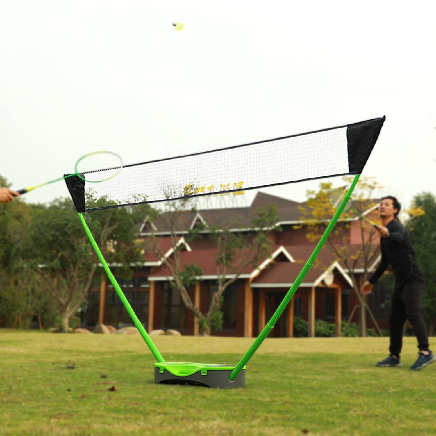 Portable Badminton Net Set with Storage Base, Folding Volleyball Badminton Net, Easy Setup for Beach Backyard Combo Set