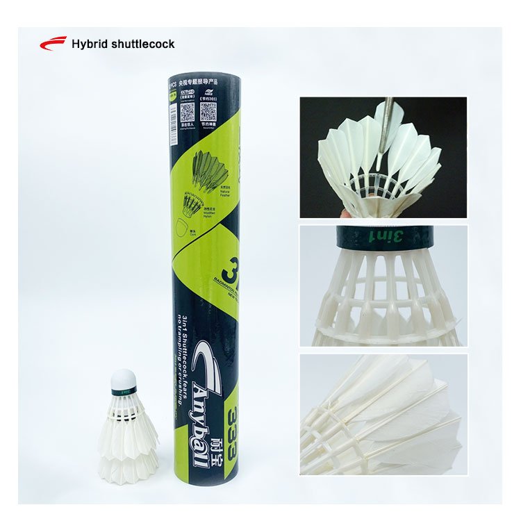 Anyball Brand 333 Durable Fiber Cork Hybrid Shuttlecock 3-in-1 Natural Straight Feather Badminton for Training