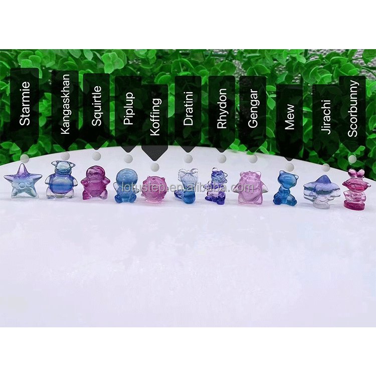 Rainbow Fluorite Pokemon Figure Crystal Mini Pokemon Carving Crafts Pikachu Jenny Turtle Eevee