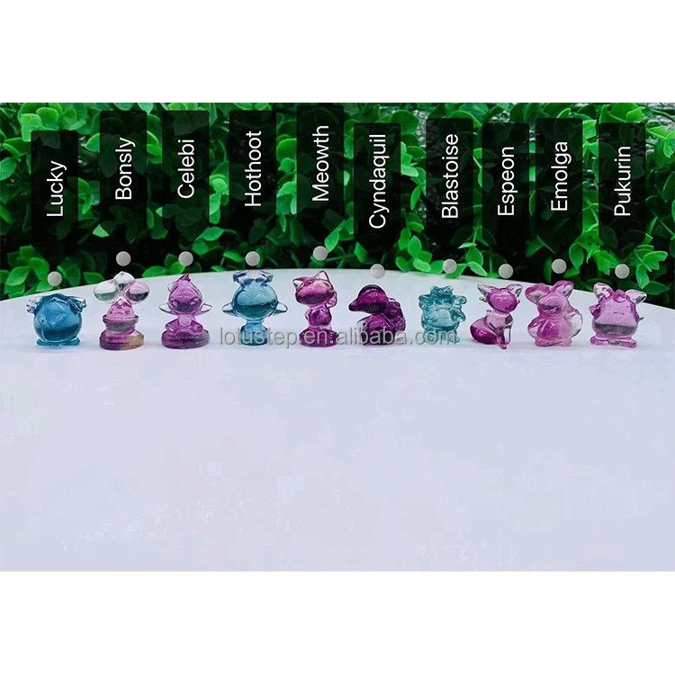 Rainbow Fluorite Pokemon Figure Crystal Mini Pokemon Carving Crafts Pikachu Jenny Turtle Eevee
