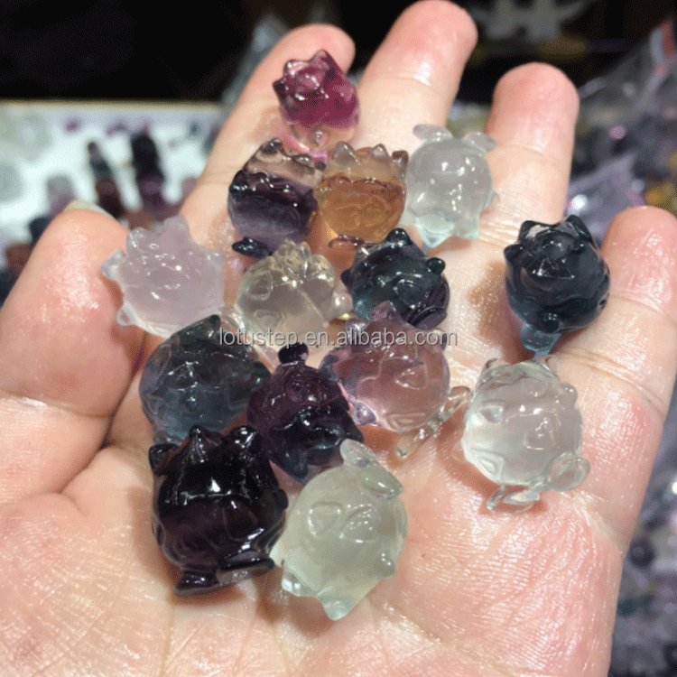 Rainbow Fluorite Pokemon Figure Crystal Mini Pokemon Carving Crafts Pikachu Jenny Turtle Eevee