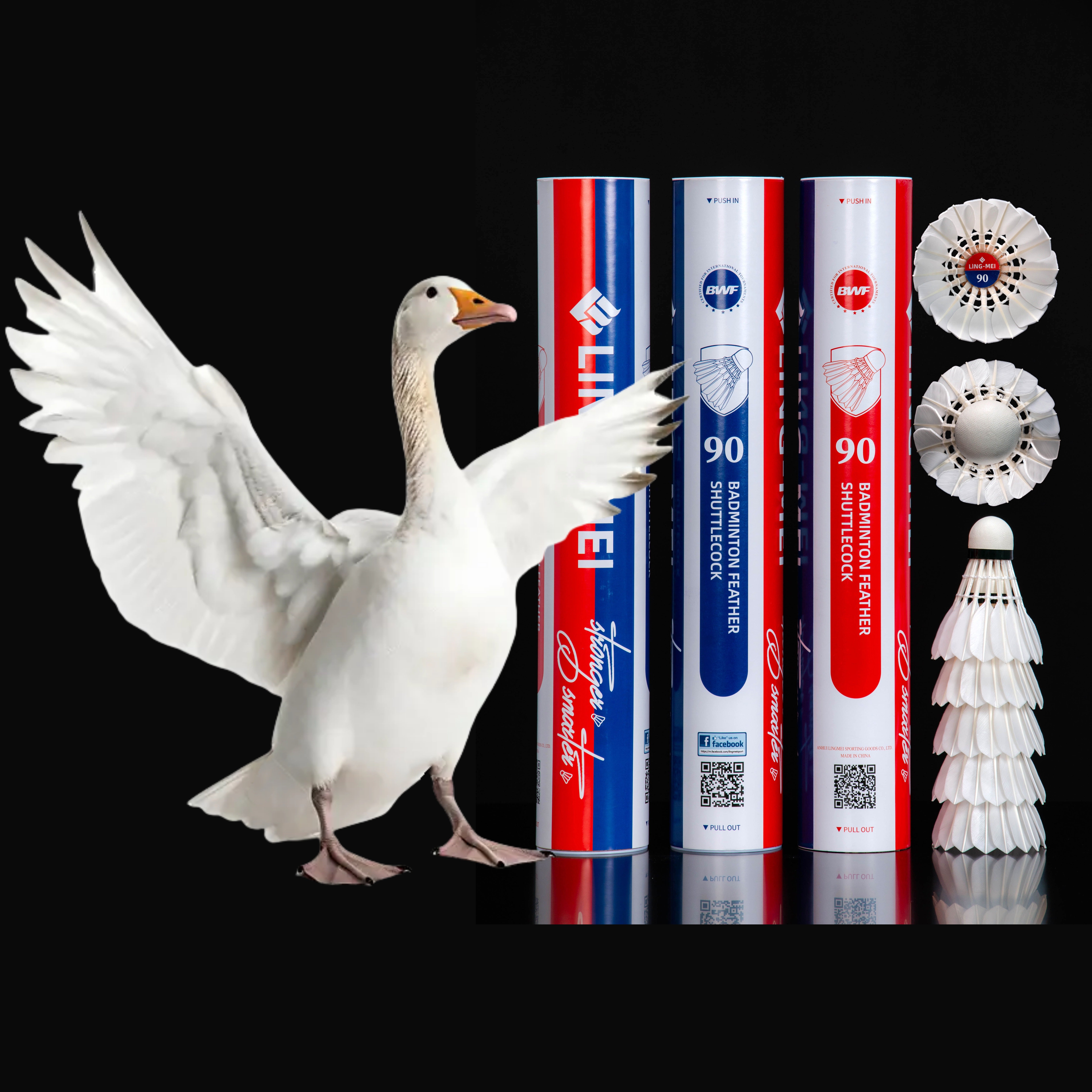 LINGMEI-90 Class A Goose Feather Badminton Birdies For Tournment