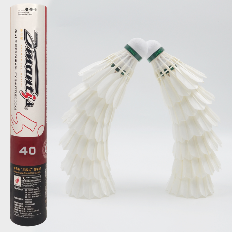 Dmantis D40 Badminton Shuttlecock Stable Durable with High Flight Stability Made from Duck Feathers Cork Head (PU) Indoor Use