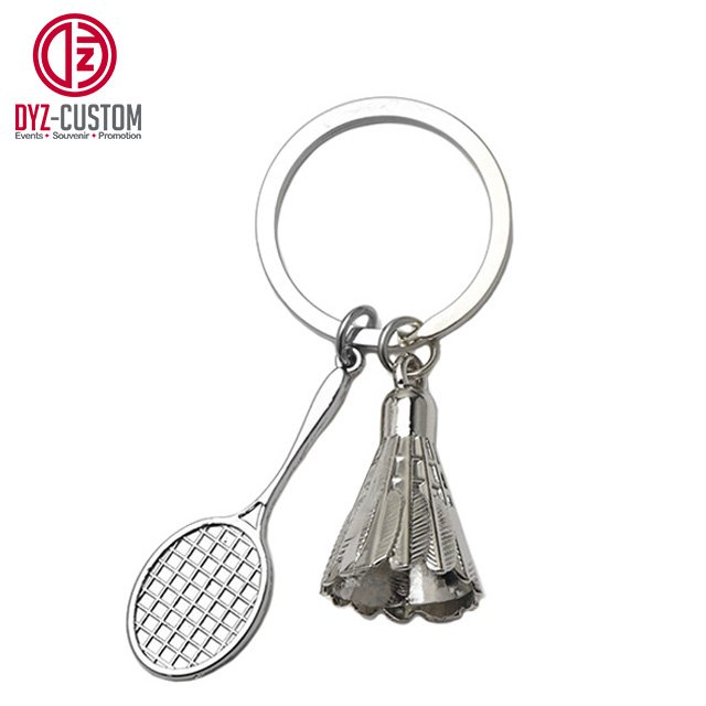 Sports Themed Shuttlecock Racket Metal Keychain Promotional Gift Mini 3D Key Chains