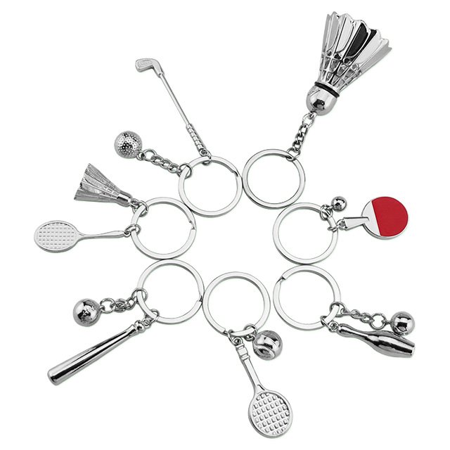 Sports Themed Shuttlecock Racket Metal Keychain Promotional Gift Mini 3D Key Chains