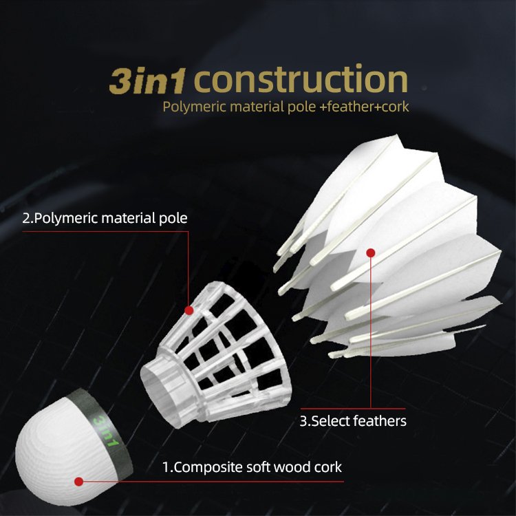 New 3in1 Good Goose Feather Badminton Shuttlecock Pack of 12 Stable and Sturdy High Speed Badminton Shuttles