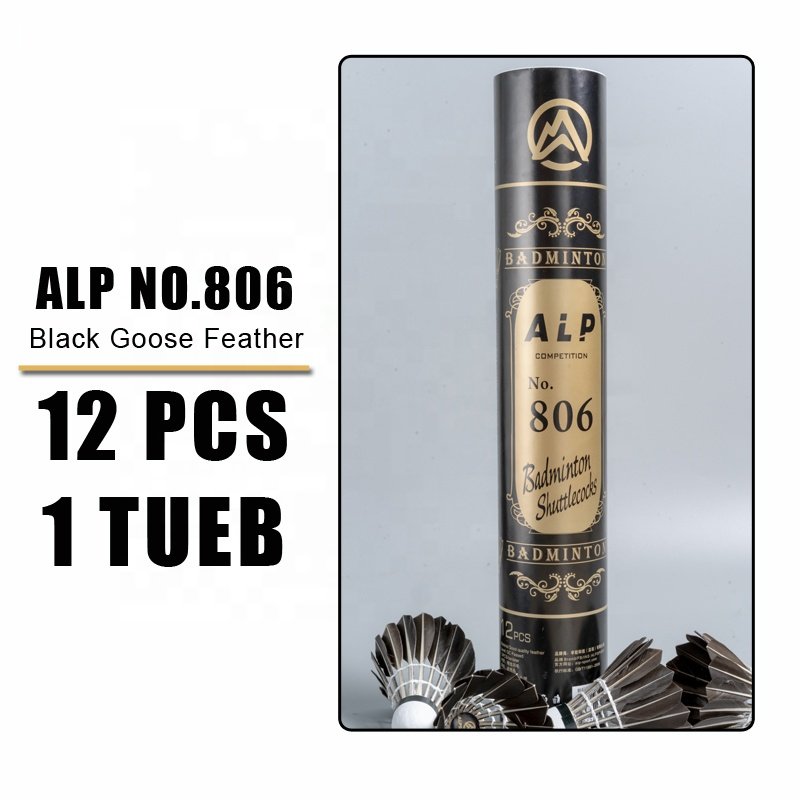 ALP 806 12pcs/Tube Shuttlecocks Black Goose Feather 76-77 Speed Badminton Ball Stable Flight Use For Badminton Training